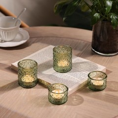 24 Green Glass Votive Tealight Candle Holders for Wedding Party Decor
