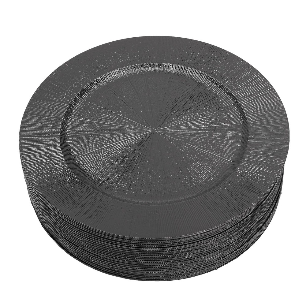 Black 50 Pack 13 Inch Round Reusable Plastic Charger Plates for Serving