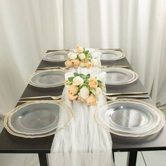 CLEAR 10 Round 9″ Plastic DINNER PLATES Gold Scalloped Rim Party Decorations
