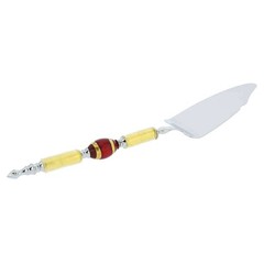 GlassOfVenice Italian Murano Glass Cake Server – Gold Red Stripes