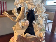 Vintage Bird Bride & Groom Wedding Cake Toppers + Silk Corsage – Custom Made!