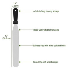 Stainless Steel 12″ Flat Icing Spatula Pancake Cake Decorating Baking Black