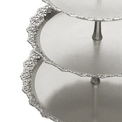 15″ Metallic Silver 3 Tier Plastic Cupcake Stand Round Tower Lace Cut Trim Party