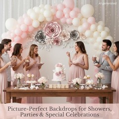 3D Paper Flower Wall Decor Set – Rose Gold Pink, Gray, Ivory