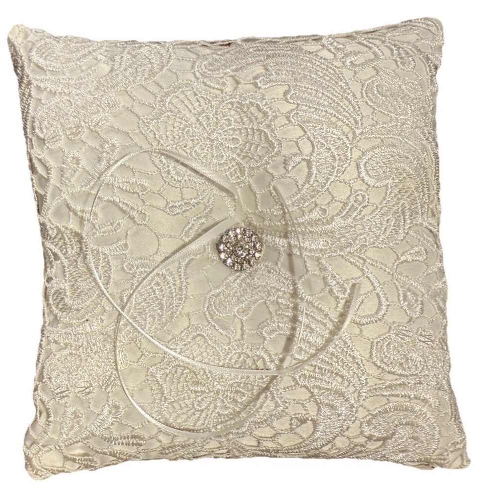 Ring Bearer Pillow By Celebrate-It ~7×7 Inches White Lace Wedding MAR26