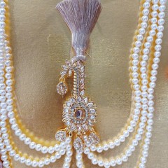 Kalgi, Indian Wedding Handmade Gold plated kundan safa kalangi with pearl string