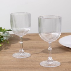 12 CLEAR Plastic Wine Glasses Vintage Ribbed Pattern Party Events Decorations