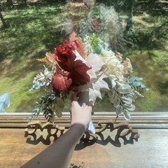 Bridal Wedding Bouquet Hand made Budget Friendly Faux Flowers Red Orange Fall