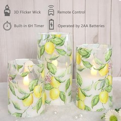 Lemon Glass Flameless Candles with Remote Timer Battery Lemon Tree Design