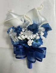 Navy Blue Grey White Rose Calla Lily Bridal Wedding Bouquet Accessories