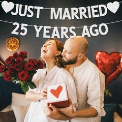 Plzaxou 25th Wedding Anniversary Party Banner Decorations, Silver