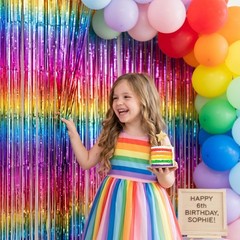 Pack of 4 Sparkly Neon Rainbow Foil Fringe Curtain Backdrop Metallic Streamer…