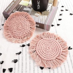 2 PCS Coasters for Drinks,Macrame with Tassels,Table Decor Bohemian Braided C…