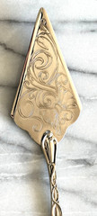 Vintage Silver Tone Cake Pie Server Butterfly Floral Scroll Handle Dessert Slice
