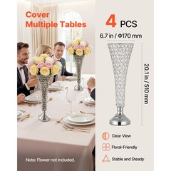 4 Crystal Cylinder Vases, 20 in Tall Wedding Centerpieces for Party Decor