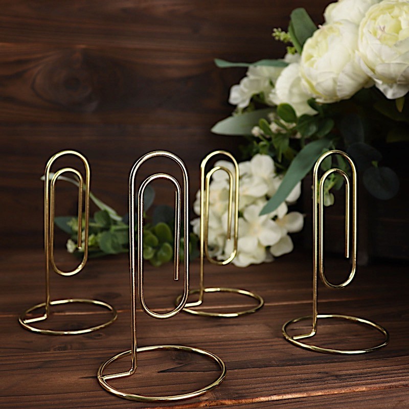 GOLD 5 Sign Holders 5″ Paperclip Metal Table Number STANDS Party Decorations