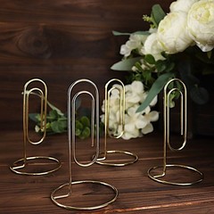 GOLD 5 Sign Holders 5″ Paperclip Metal Table Number STANDS Party Decorations
