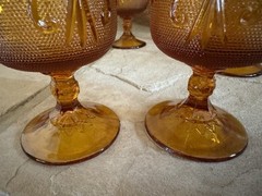 Vintage Glass Set of 8 Goblet MCM Orange Colored Raised Pattern Goblet 5.5″ tall