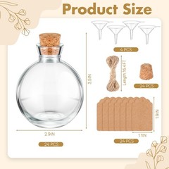 Baderke 24 Sets 5 oz Mini Glass Bottle with Cork Lids Round Small clear