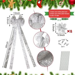 Tigeen 48 x 13 Inches Large Christmas Tree Bow Topper with 8 Pcs 5.5 Inches A…