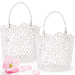 2 PCS Small White Flower Girl Basket Handle 5.90×4.72×4.33 Inch Classic