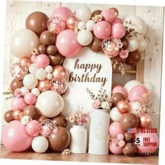 Balloon Arch Kit, Rose Gold Blush Pink and Brown Balloons Sand White Dusty Pink