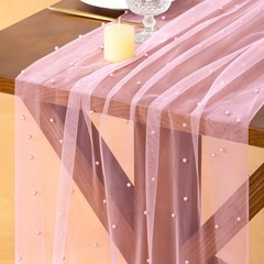 Socomi Pearl Table Runner Tulle Pink Summer Cheesecloth 10FT 10ft X 1pc,