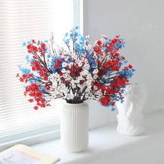 Hananona 10 Pcs 4th of July Flowers Artificial Babys Breath Fake Silk Red White