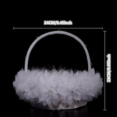 2 PCS Wedding Flower Girl Baskets White Flower Basket with Lace Handle Decor
