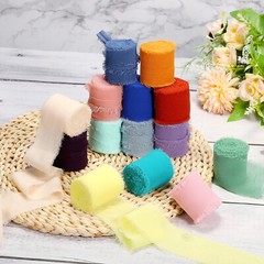 1 Set/4 Rolls 1.5 In x 5 Yard Handmade Fringe Silk Chiffon Ribbon, 4 Colors