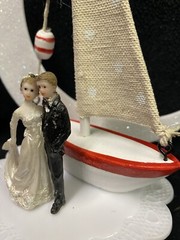 Wedding Cake Topper Sail boat Fishing Honeymoon Lake Groom top Shower Moonlights