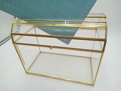 Glass Card Box Gold Trim Treasure Chest Shape with Card Slot