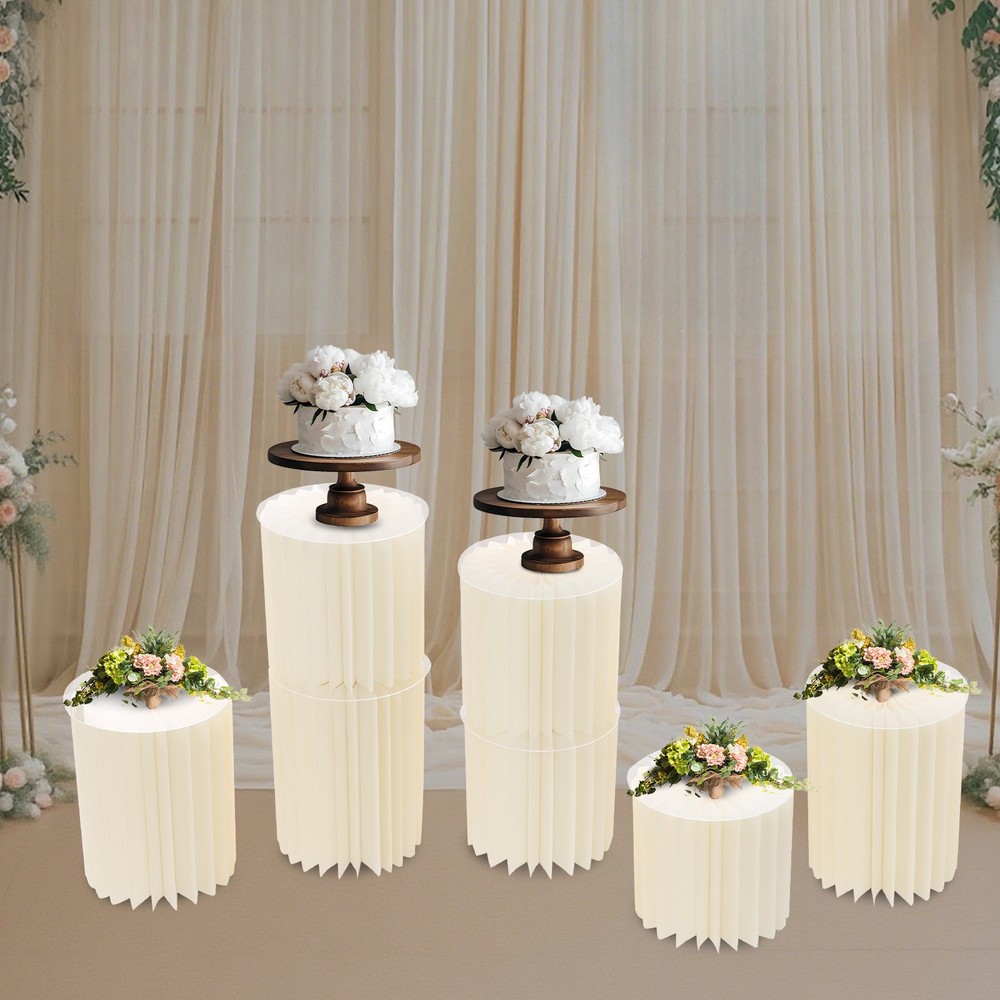 7Pcs Foldable Paper Column Display Stands Milky White Cylinder Flower Stands