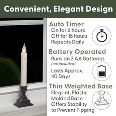 Vintage LED Battery Operated Window Candles with Timer, Bright Antique Bronze