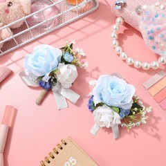 1Set Multicolor Rose Wristlet and Boutonniere Corsage Set for Bridal and Prom