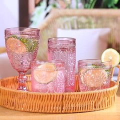 Drinking Highball Beverage Glass Cup, Vintage Drinking Glasses, 12oz Pink