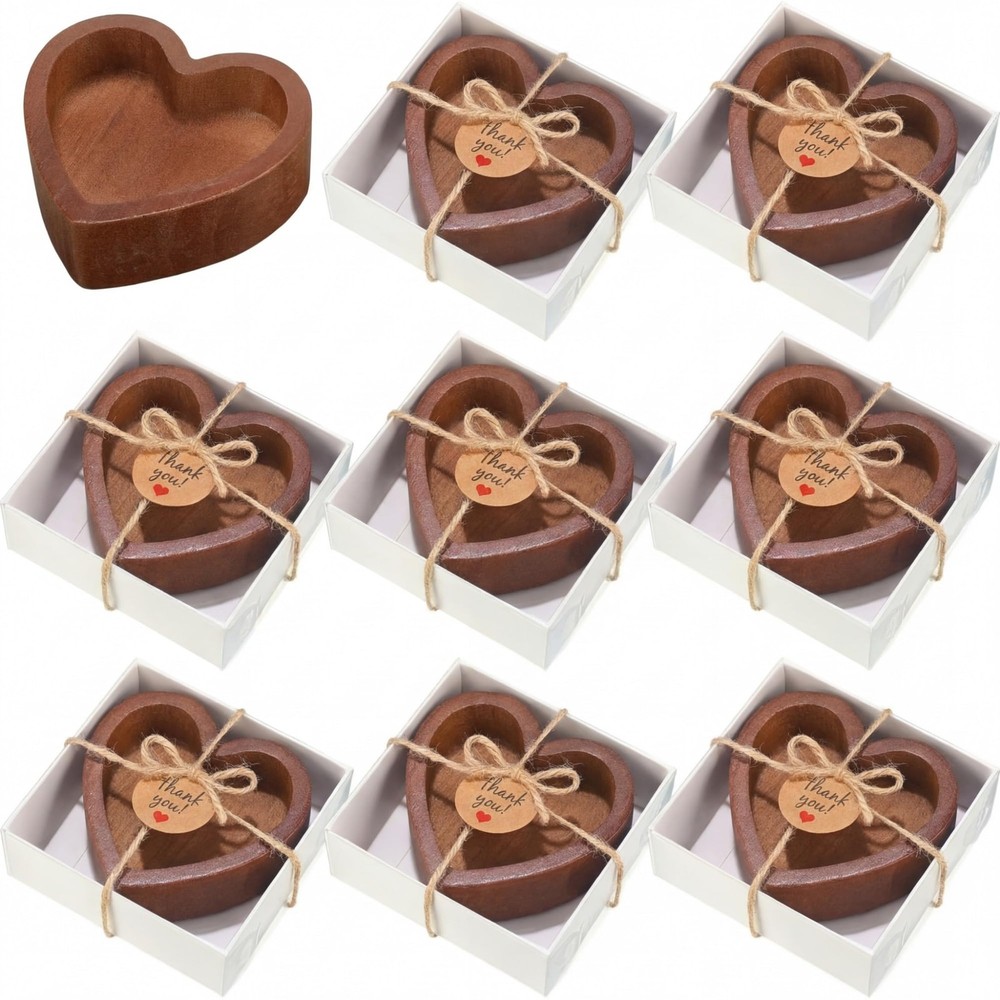 Reallnaive 8 Sets Wedding Favors Wood Heart Candle Bowls Bridal Shower DIY Heart