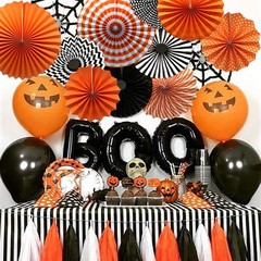 Party Hanging Paper Fans Set, Orange Round Pattern Variety Pack,