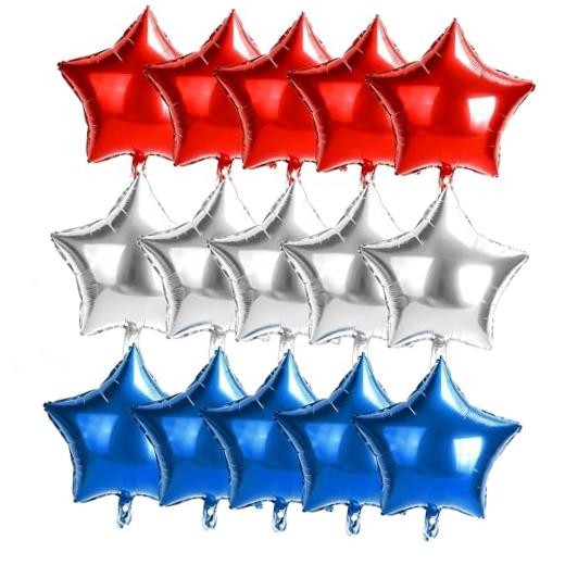 Red White and Blue Star Balloons 15pcs 18Inch 4th of July Red Blue White