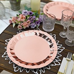 25 ROSE GOLD Metallic Round 12″ Paper Dinner Plates Geometric Design Tableware