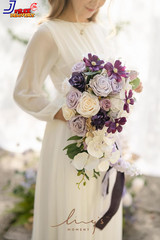 Purple Bridal Bouquet Cascading Lilac Wedding Bouquets for Bride Artificial Flow