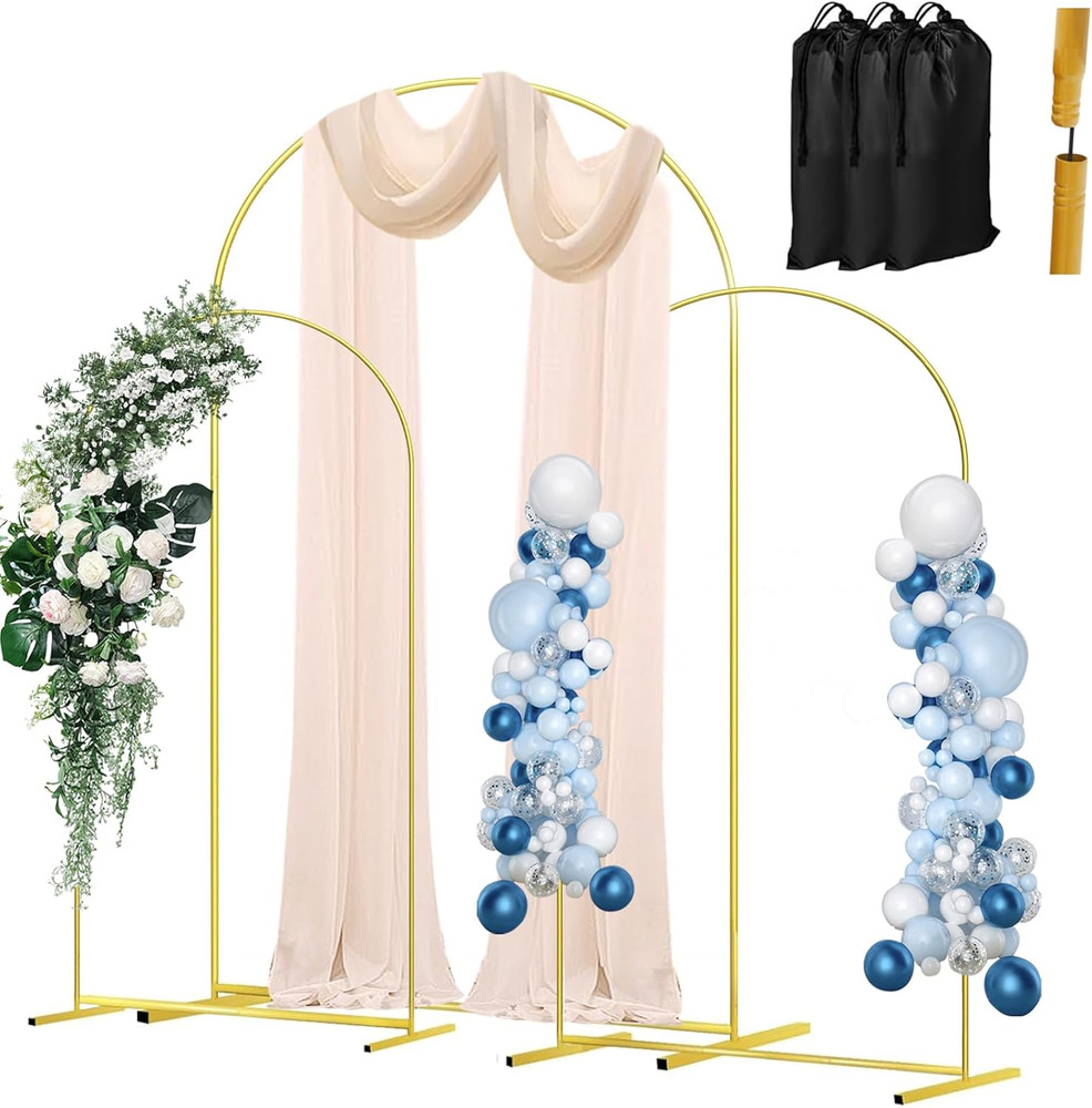 Gold Metal Wedding Arch Stand Set of 3 – Perfect for Parties & Events