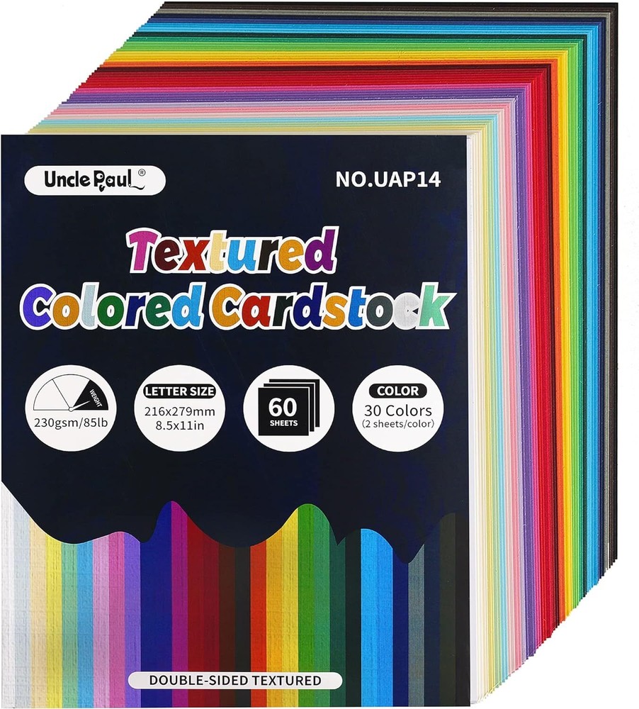 60 Sheets Textured Colored Cardstock – 8.5 x 11.0 x in, 30 Colors