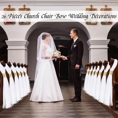 FEXICHUJI Large White Pew Bows Tulle Wedding Aisle Chair Gold Wrap