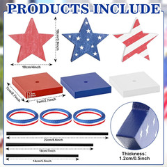 3 PCS 4Th of July Table Decorations Wooden Star Set, Rustic Memorial Day Table D