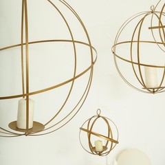 19″ Gold Globe Ring Candle Holder Hanging Metal Lantern Wedding Centerpieces