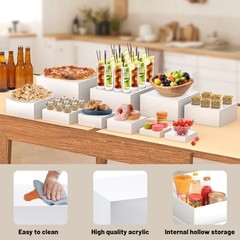 10 Pcs Buffet Food Risers, White Acrylic Dessert Cupcake White-10Pcs(8 Sizes)