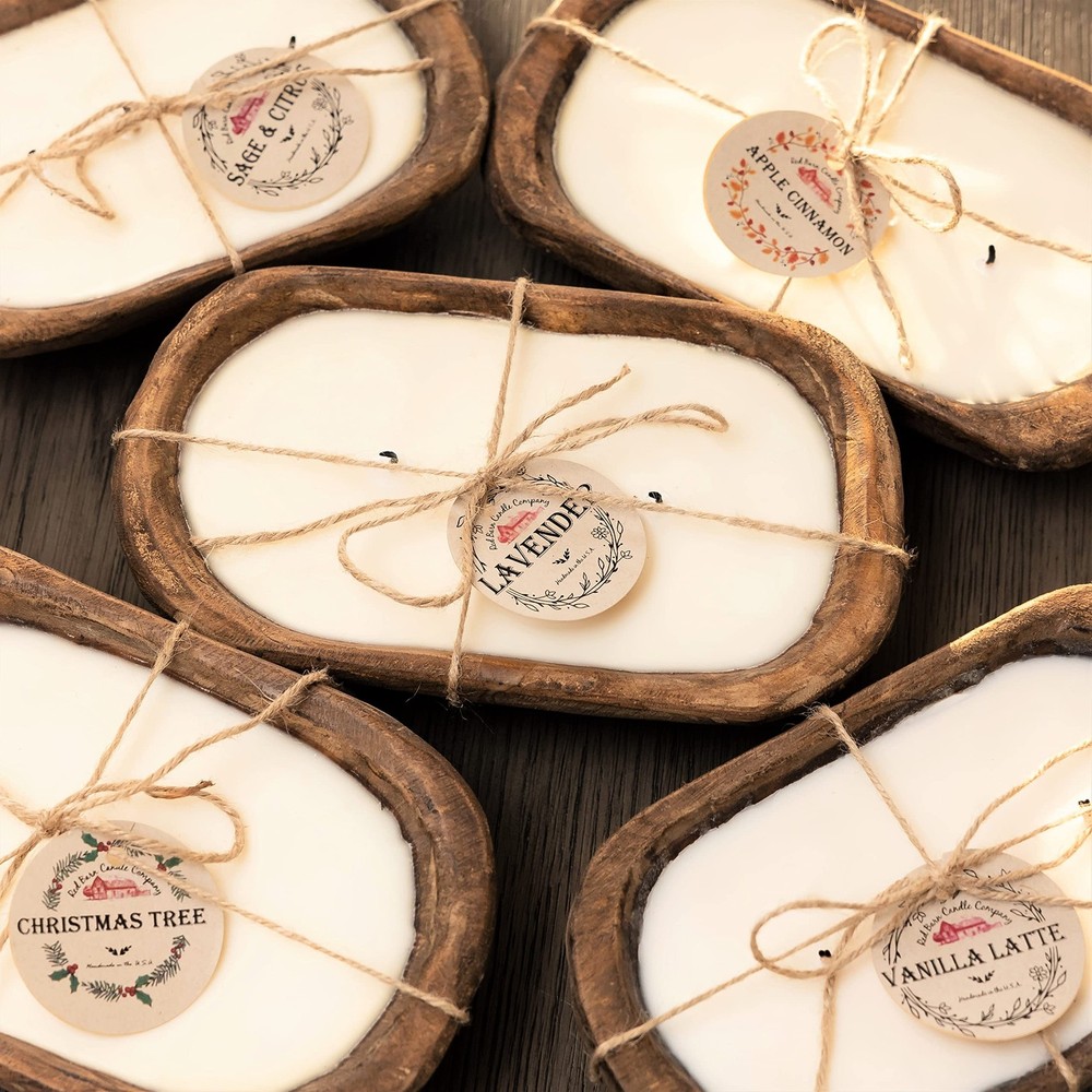 Red Barn Wood Dough Bowl Candle | 100% Natural Soy Wax & Essential Oils, Odor El