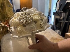 (3) Vintage Handmade Satin Wedding Bouquets Floral With Stones