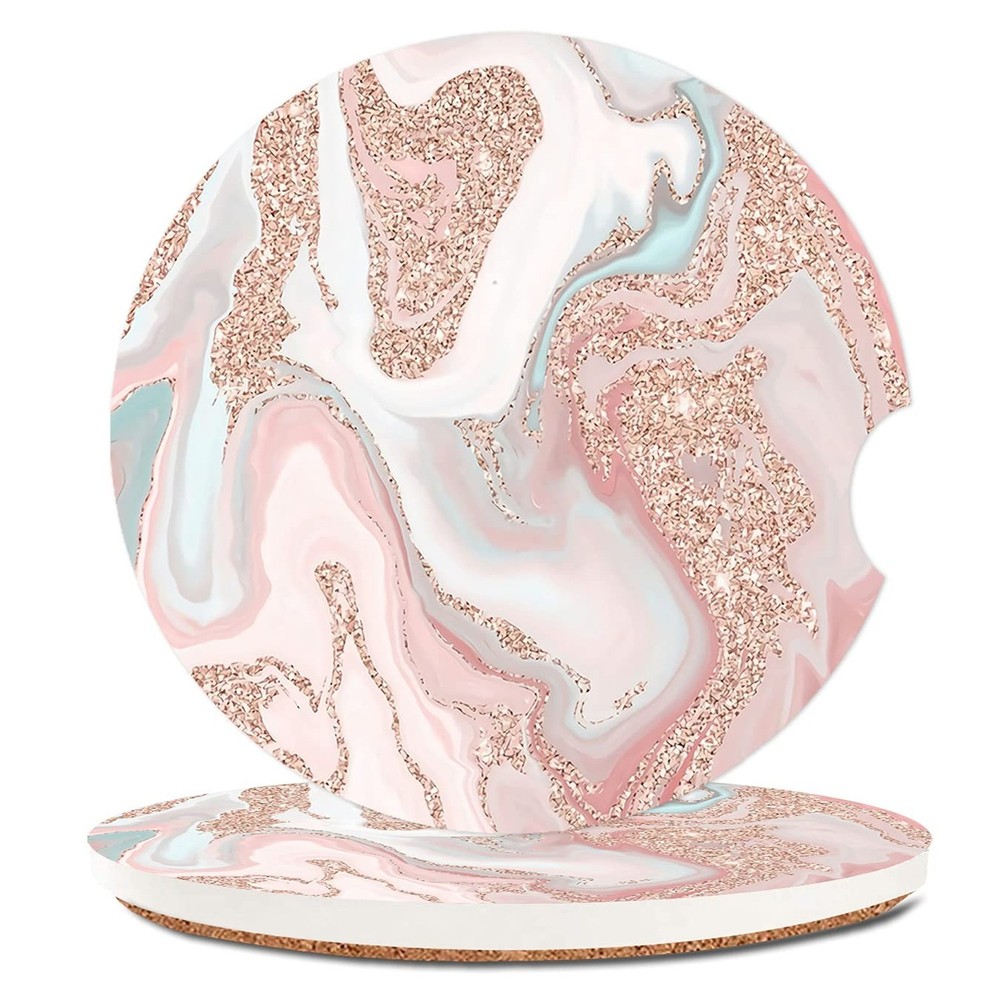 Modern Rose Gold Glitter Coral Gray Pastel Marble Absorbent Cup Holders Car C…